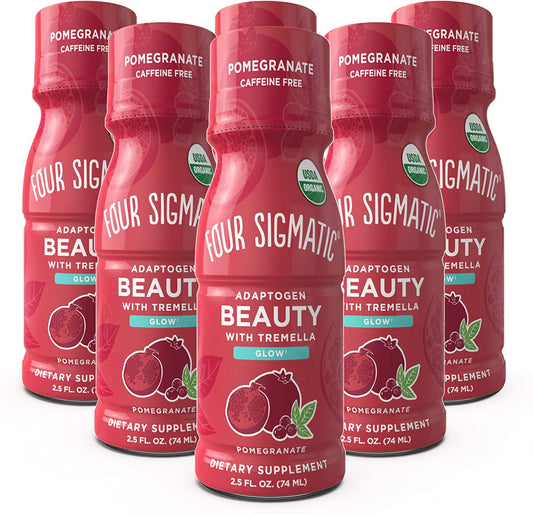 Adaptogen Beauty Shot by Four Sigmatic | Tremella Powder Infused | Organic Vitamin C with Zinc Drink | Vegan Collagen Booster | Natural Pomegranate Blueberry Flavor | 6 Count Biotin Supplement Shot