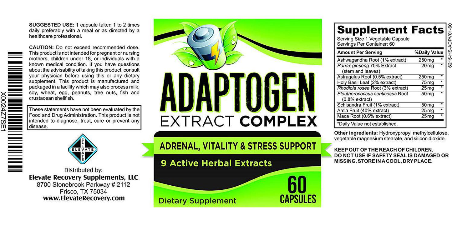 Adaptogen Extract Supplement Blend - Adaptogens Supplements - Herbal Adaptogen Formula Complex - 60 Capsules
