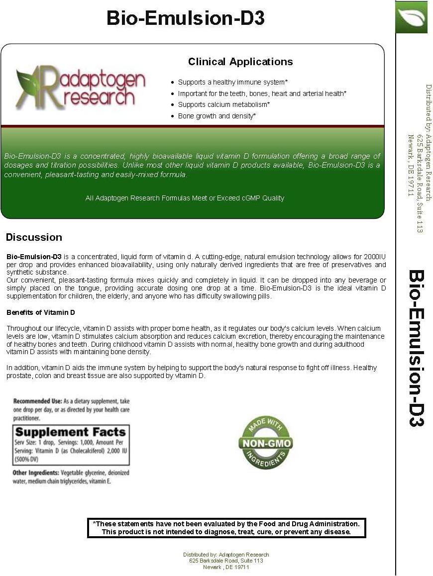 Adaptogen Research - Bio-Emulsion-D3 - 2000IU Per Drop Emulsified Liquid Vitamin D - 1fl oz