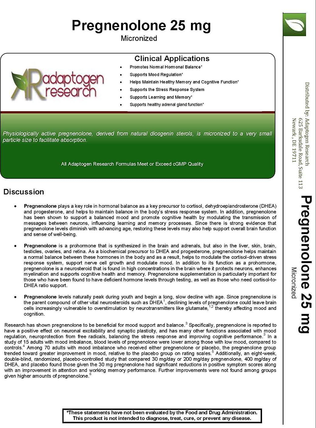 Adaptogen Research Pregnenolone 25mg Micronized Form Derived from Wild Yam | Highly Bioavailable and Micronized for Superior Absorption | Hypoallergenic | 100 Vegetarian Capsules
