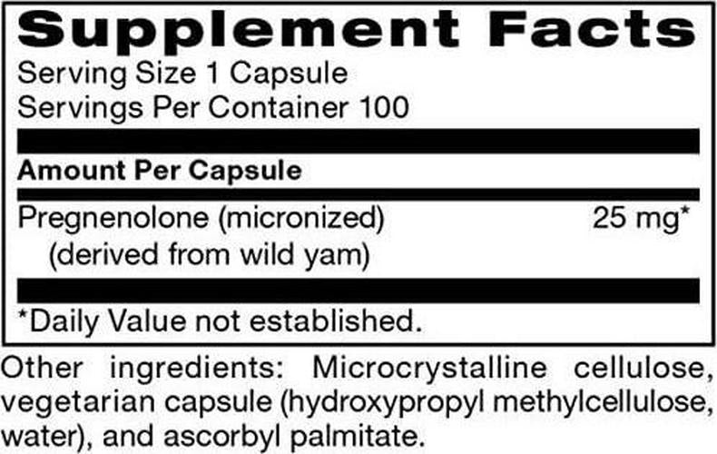 Adaptogen Research Pregnenolone 25mg Micronized Form Derived from Wild Yam | Highly Bioavailable and Micronized for Superior Absorption | Hypoallergenic | 100 Vegetarian Capsules