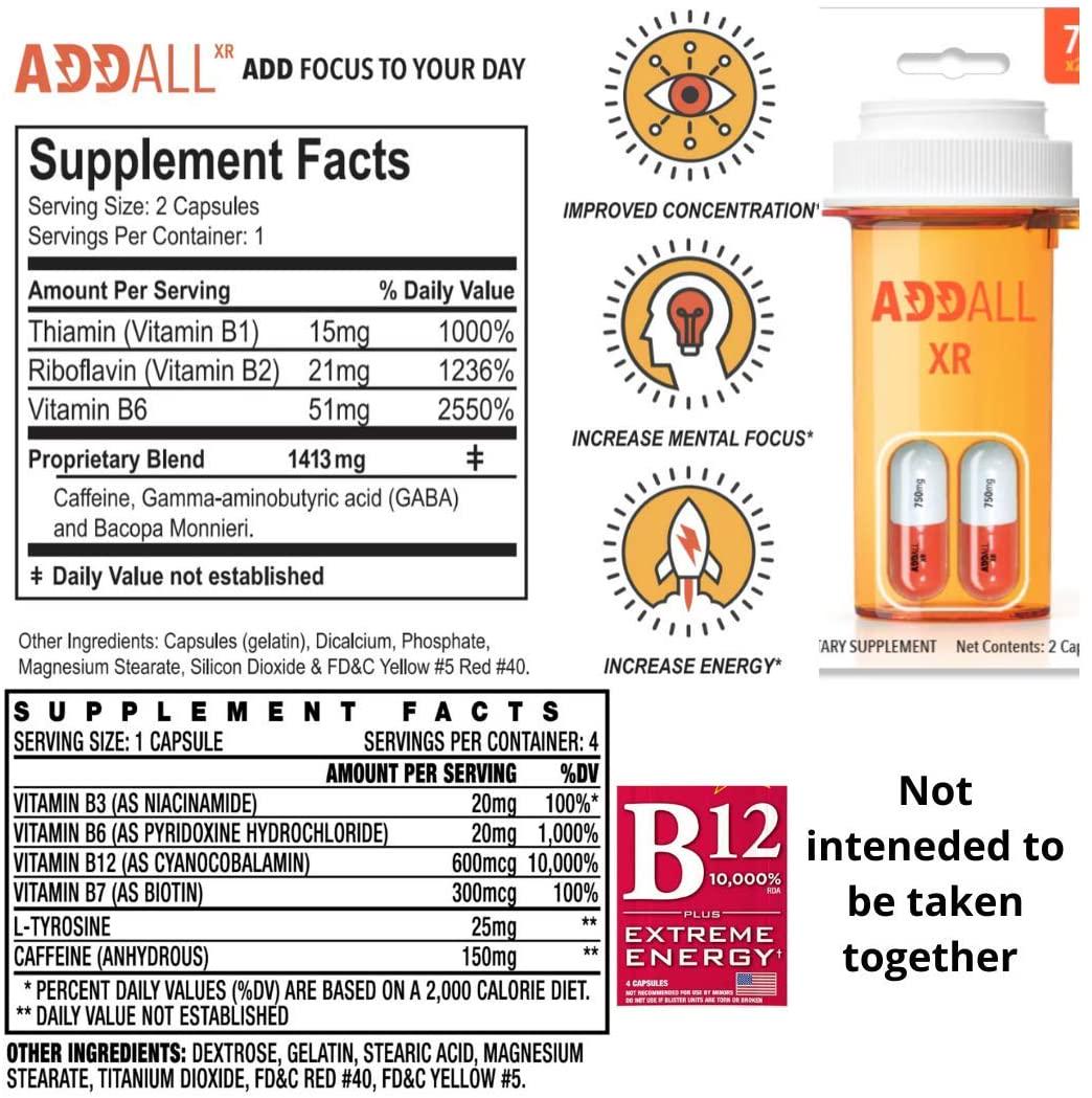 Addall XR 3 Pack (6 Capsules) - Ships in a Box + Free Pack of Vitamin B12 Pills (4 Capsules)