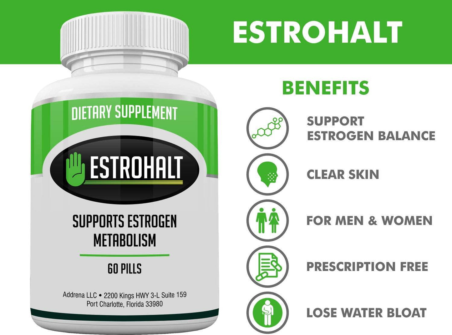 Addrena Estrohalt 2 Pack- Dim Supplement (Diindolylmethane) And Indole-3-Carbinol (I3C) Best Estrogen Blocker For Women and Men | Natural Aromatase Inhibitor Vitamin To Help Pcos, Menopause, And Pms