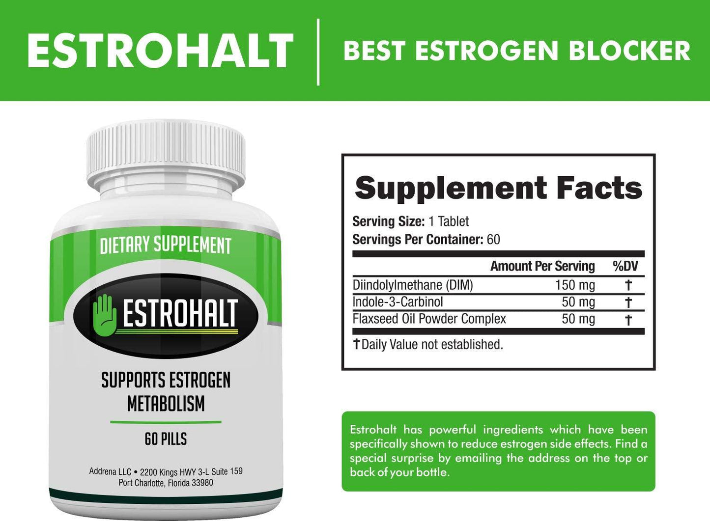 Addrena Estrohalt 2 Pack- Dim Supplement (Diindolylmethane) And Indole-3-Carbinol (I3C) Best Estrogen Blocker For Women and Men | Natural Aromatase Inhibitor Vitamin To Help Pcos, Menopause, And Pms