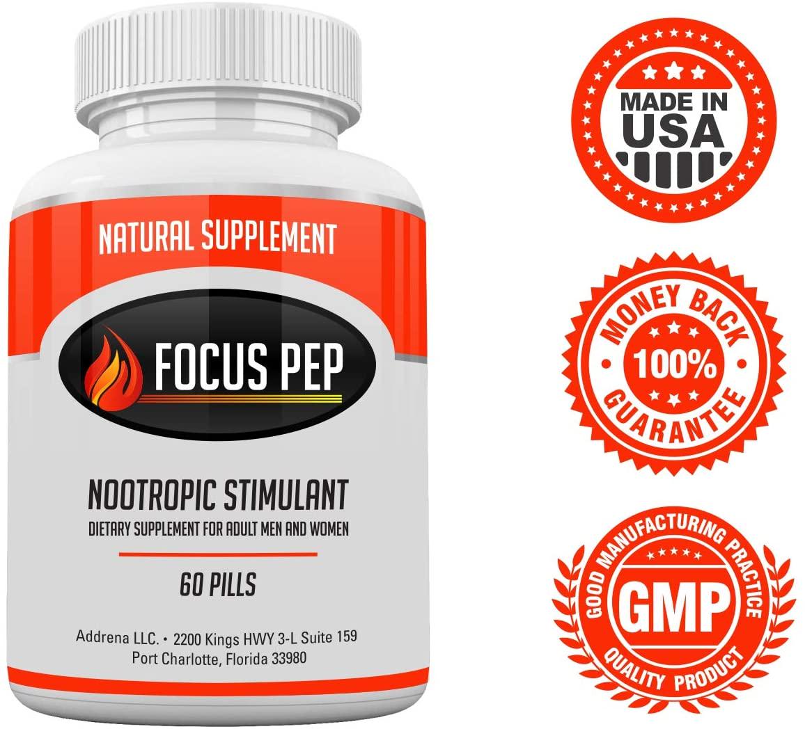 Addrena Focus Pep OTC Stimulants Brain Boosting Dietary Supplement, 1207 mg, 60 Pills