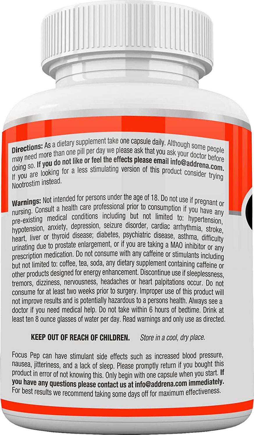 Addrena Focus Pep OTC Stimulants Brain Boosting Dietary Supplement, 1207 mg, 60 Pills