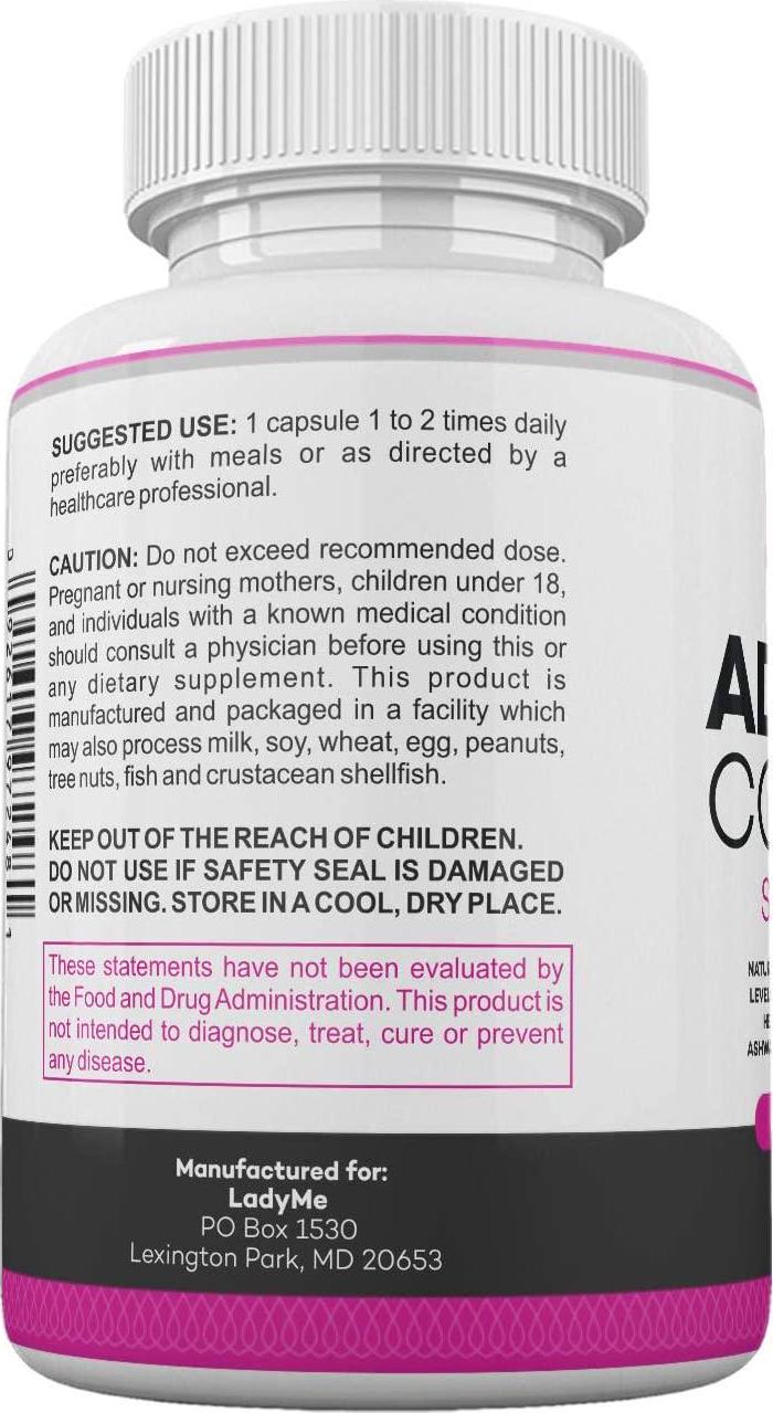 Adrenal Support Cortisol Manager Stress and Anxiety Relief Mood Support Boost Vitamin C, B6 Ashwagandha Root and L-TYROSINE Fatigue Supplement Specially Designed for Women by Ladyme 60 Capsules