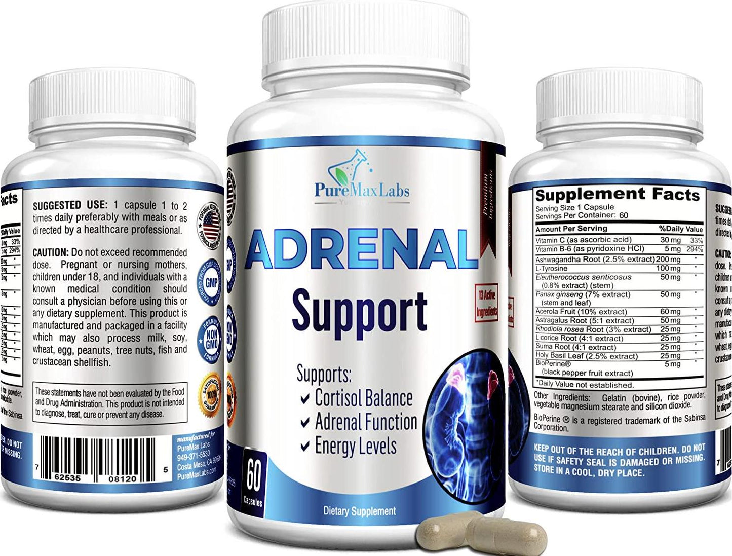 Adrenal Support, Cortisol Manager, Adrenal Health, Maintain Balanced Cortisol Levels, Stress Relief Supplement with Ashwagandha, L-Tyrosine - 60 Capsules