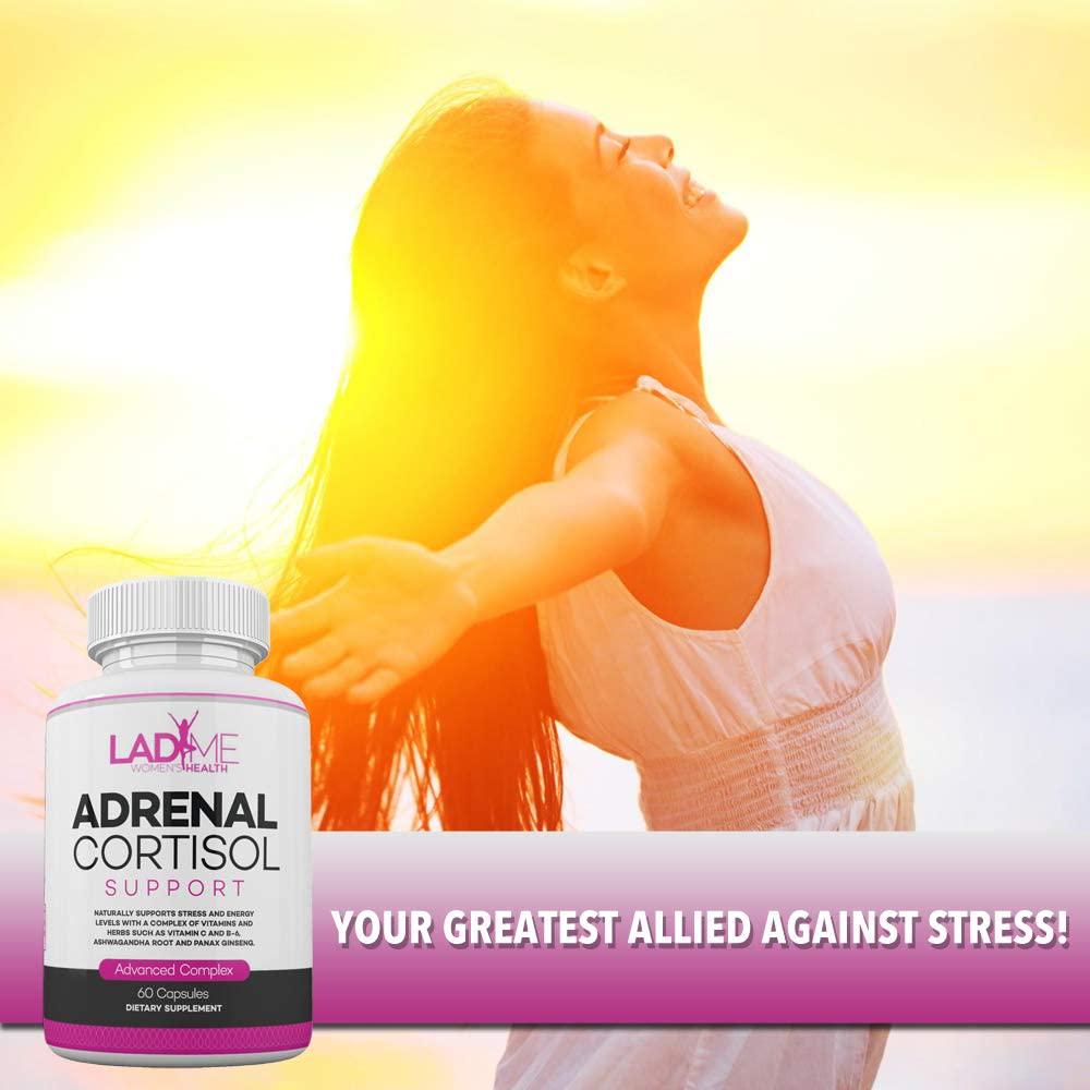 Adrenal Support Cortisol Manager Stress and Anxiety Relief Mood Support Boost Vitamin C, B6 Ashwagandha Root and L-TYROSINE Fatigue Supplement Specially Designed for Women by Ladyme 60 Capsules