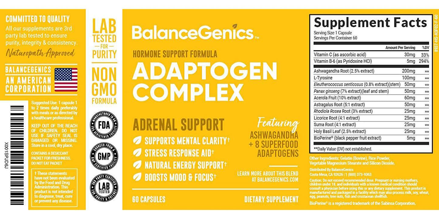 Adrenal Support, Stress Relief, Cortisol Manager - Adrenal Support Supplements with Ashwagandha, Holy Basil, Suma Root, Licorice Root Offering Stress Response, Anxiety Relief, Adrenal Health