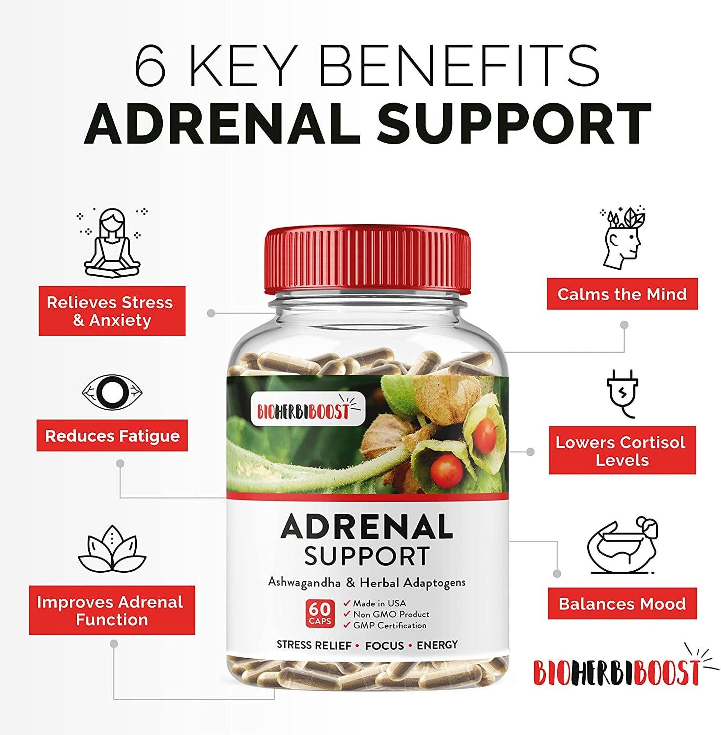 Adrenal Support Supplements and Cortisol Manager ǀ 1300mg ǀ 100% Pure Anxiety, Stress Relief Energy Pills for Adrenal and Thyroid Health, Metabolism, Focus and Immune Boost with Ashwagandha and Adaptogens