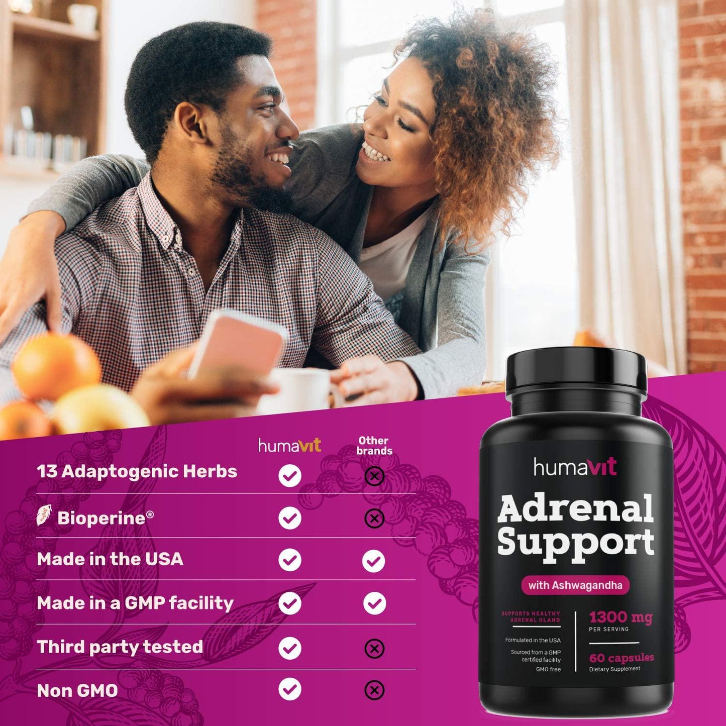 Adrenal Support and Cortisol Manager for Adrenal Fatigue, Stress Relief, Anxiety, Focus, Brain Fog with Ashwagandha Rhodiola Rosea, Ginseng, L-Tyrosine and More Adaptogen Blend 60 Non GMO Capsules