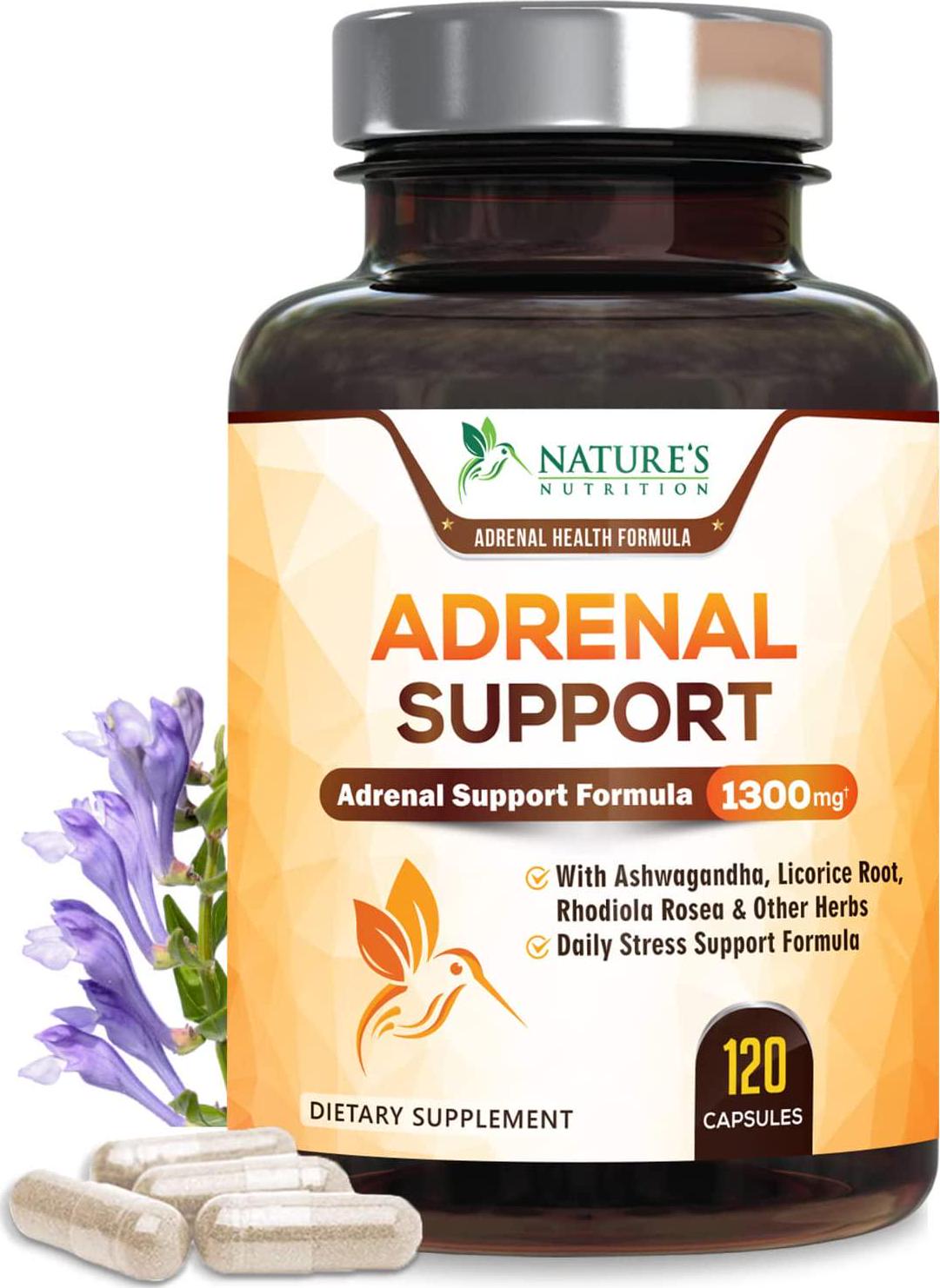 Adrenal Support and Cortisol Manager Health Complex 1300mg - Max Potency Stress Relief and Adrenal Fatigue Supplement with Ashwagandha, Licorice Root, Rhodiola Rosea and Other Herbs, Non-GMO - 120 Capsules