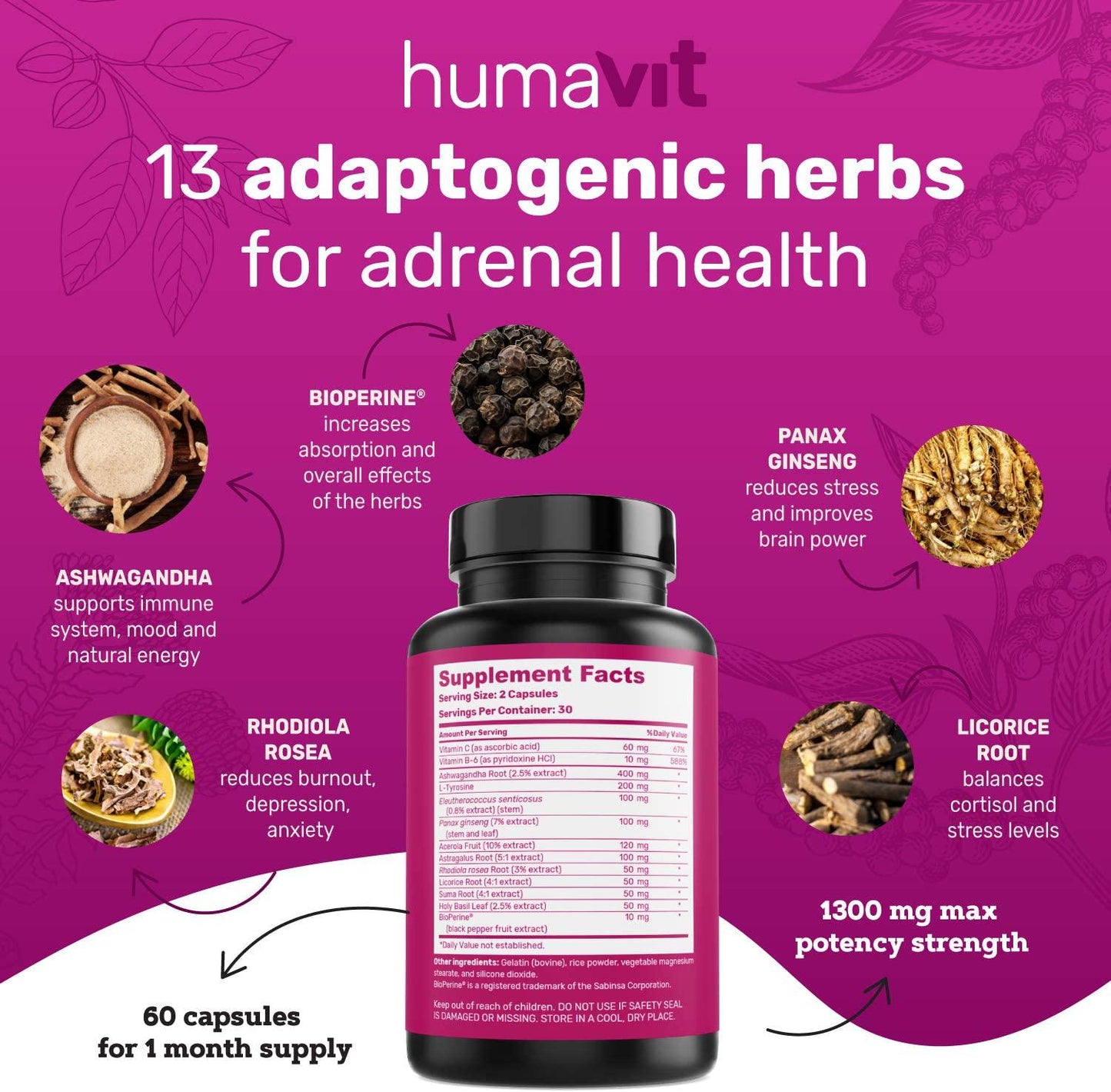 Adrenal Support and Cortisol Manager for Adrenal Fatigue, Stress Relief, Anxiety, Focus, Brain Fog with Ashwagandha Rhodiola Rosea, Ginseng, L-Tyrosine and More Adaptogen Blend 60 Non GMO Capsules