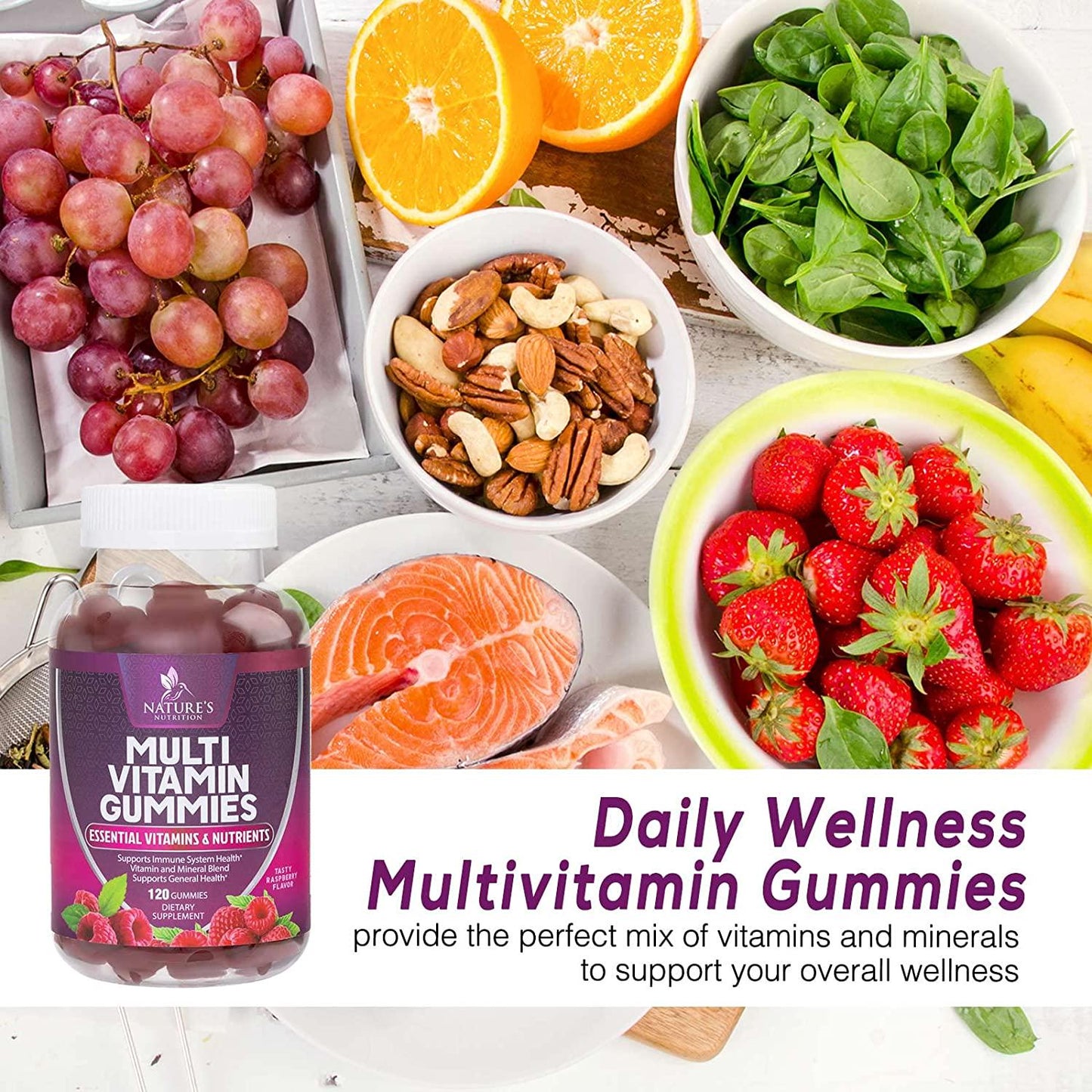 Adult Multivitamin Gummies with Vitamin C, D3 and Zinc for Immune Health Support - Natural Complete Daily Gummy Vitamin Supplement - Vegetarian Multi Vitamins for Men and Women - 120 Gummies