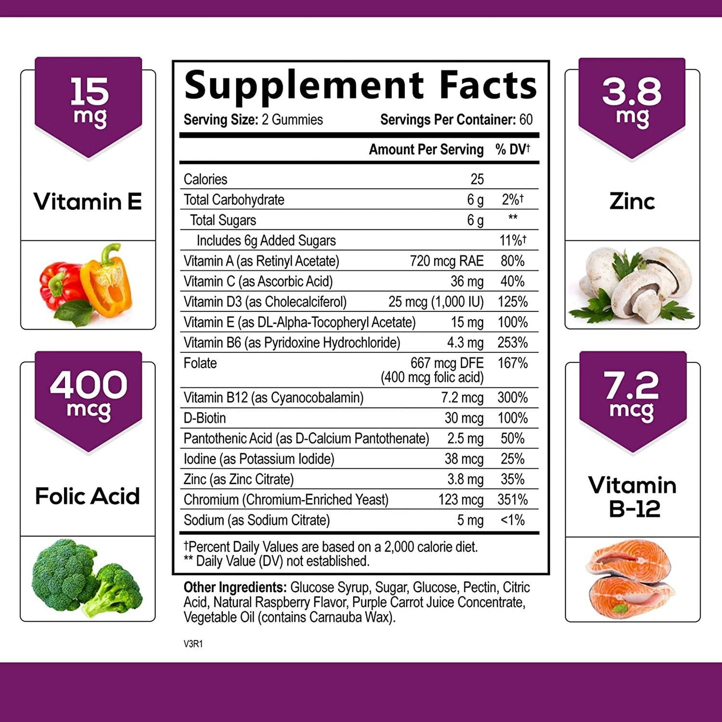 Adult Multivitamin Gummies with Vitamin C, D3 and Zinc for Immune Health Support - Natural Complete Daily Gummy Vitamin Supplement - Vegetarian Multi Vitamins for Men and Women - 120 Gummies