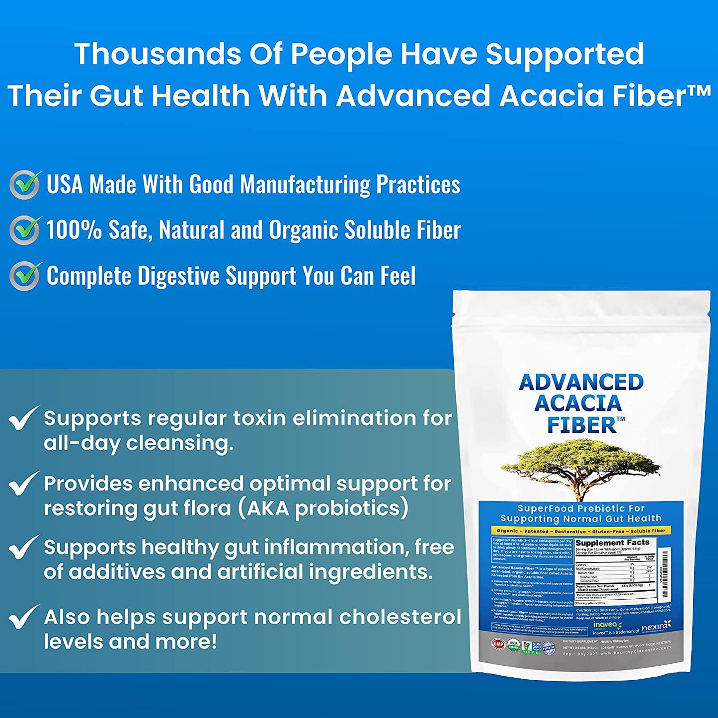 Advanced Acacia Fiber Powder 2.5 Ibs (40oz) Soluble Fiber Leaky Gut Repair Powder. Organic Fiber Supplement Powder for Gut Health