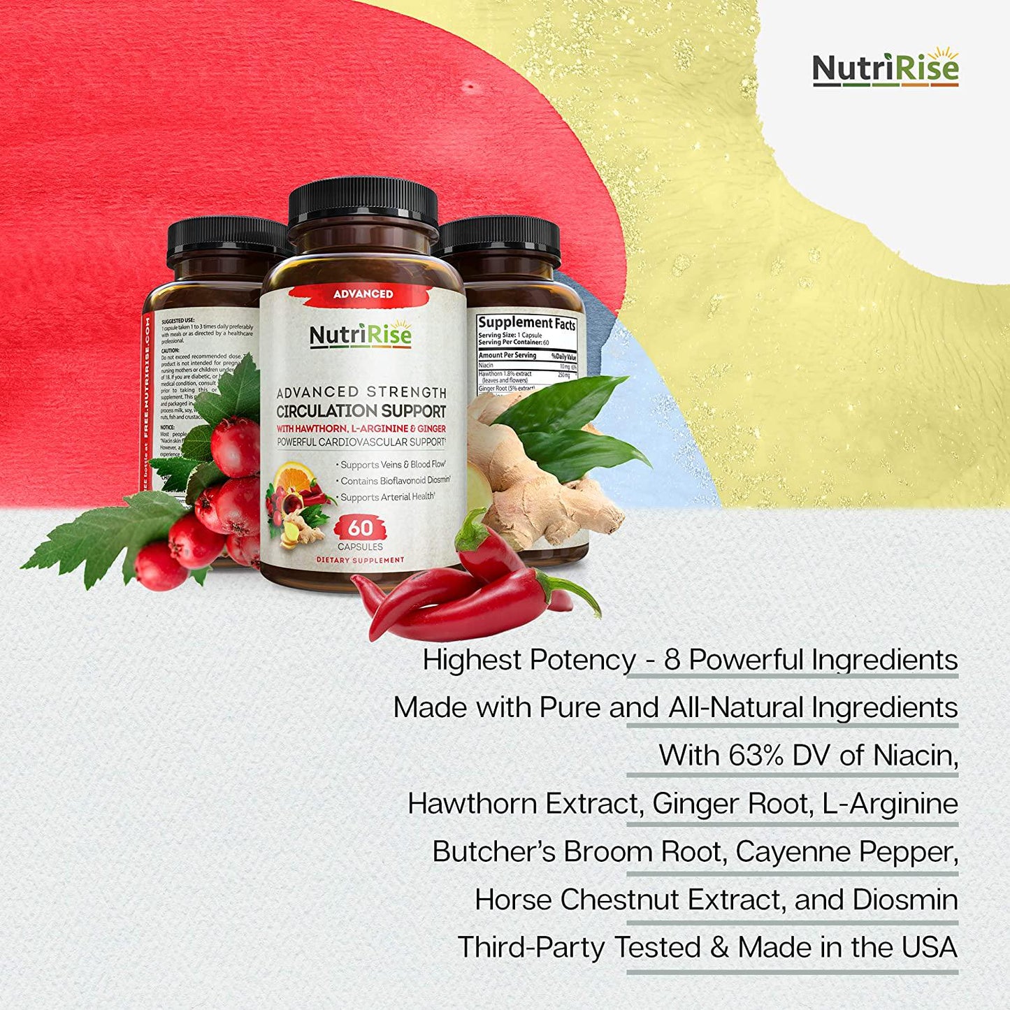 Advanced Circulation Supplement - Blood Pressure, Joint Pain Support and Bloating Relief Pills - Nitric Oxide Booster for Men and Women with L-Arginine and Cayenne Pepper Capsules