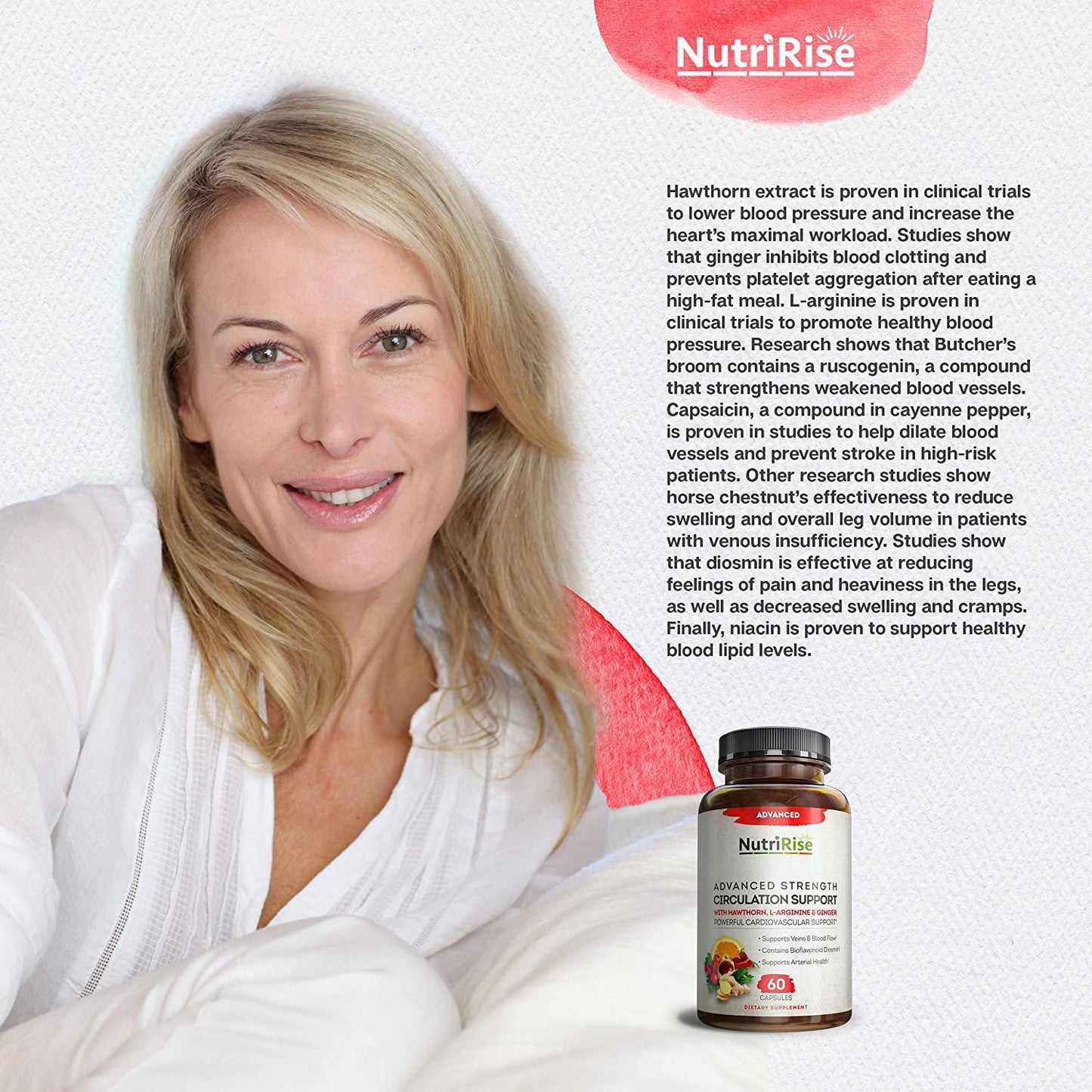 Advanced Circulation Supplement - Blood Pressure, Joint Pain Support and Bloating Relief Pills - Nitric Oxide Booster for Men and Women with L-Arginine and Cayenne Pepper Capsules