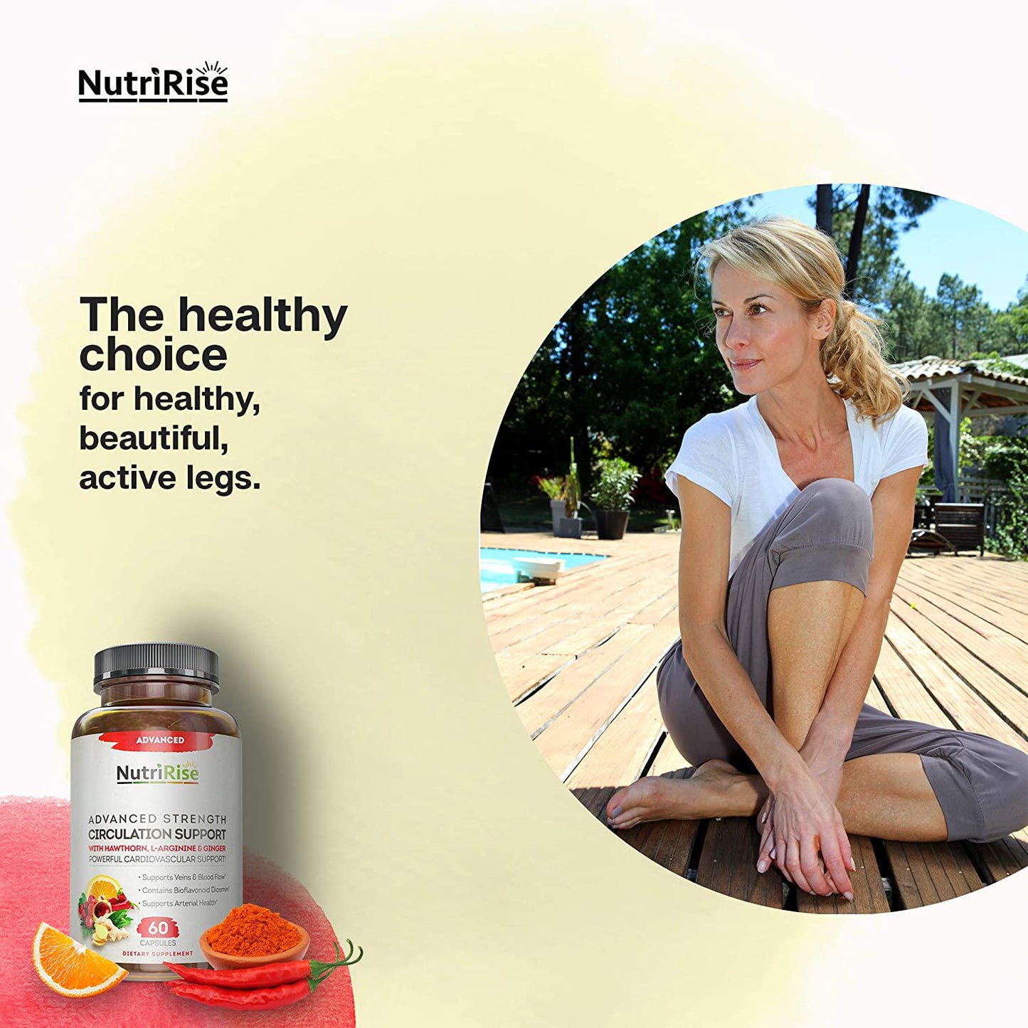 Advanced Circulation Supplement - Blood Pressure, Joint Pain Support and Bloating Relief Pills - Nitric Oxide Booster for Men and Women with L-Arginine and Cayenne Pepper Capsules