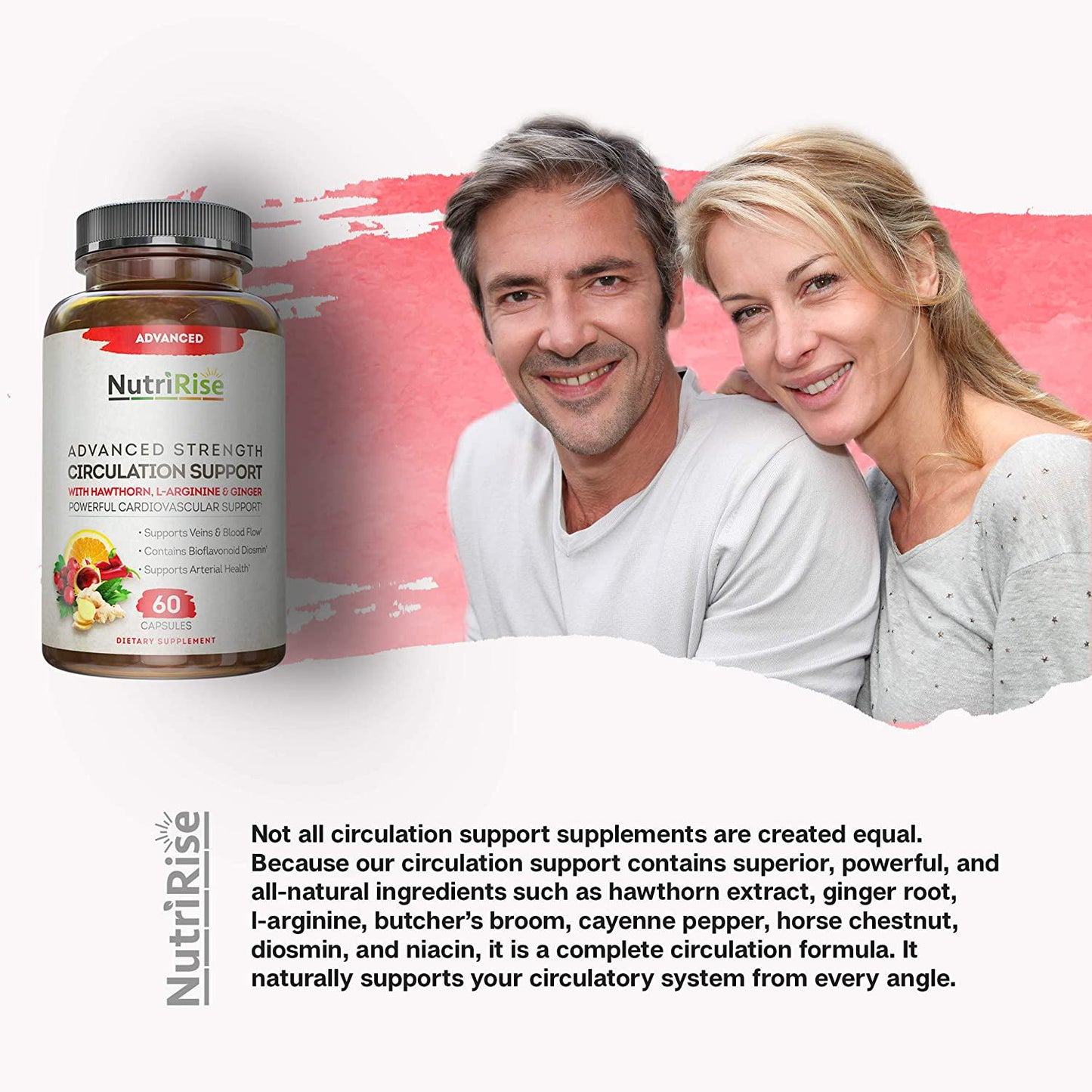 Advanced Circulation Supplement - Blood Pressure, Joint Pain Support and Bloating Relief Pills - Nitric Oxide Booster for Men and Women with L-Arginine and Cayenne Pepper Capsules