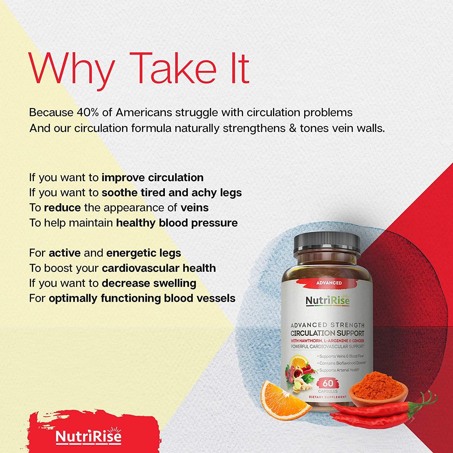 Advanced Circulation Supplement - Blood Pressure, Joint Pain Support and Bloating Relief Pills - Nitric Oxide Booster for Men and Women with L-Arginine and Cayenne Pepper Capsules