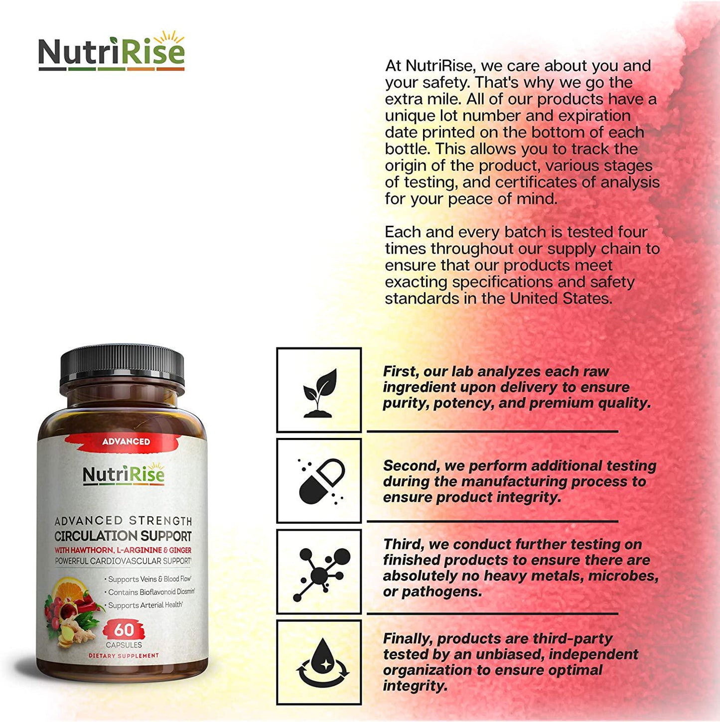 Advanced Circulation Supplement - Blood Pressure, Joint Pain Support and Bloating Relief Pills - Nitric Oxide Booster for Men and Women with L-Arginine and Cayenne Pepper Capsules