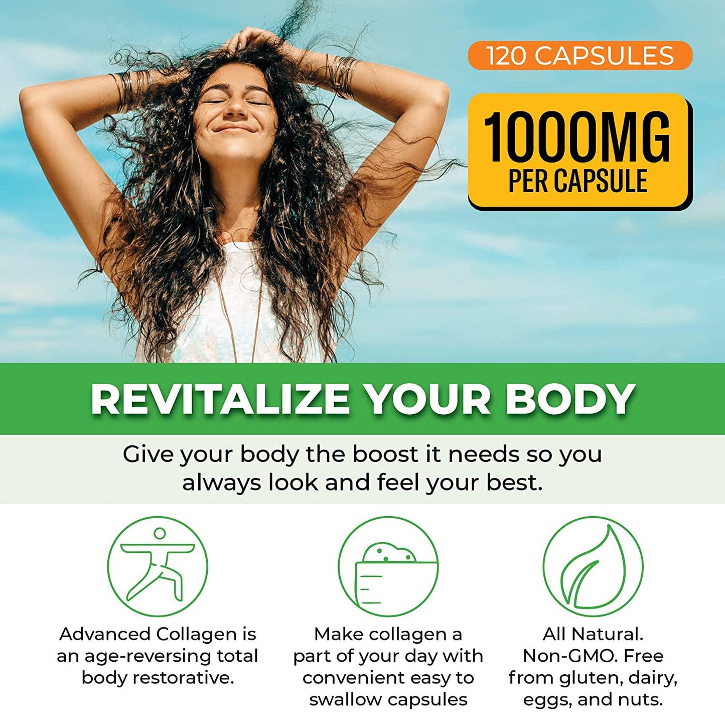 Advanced Collagen Supplement, Type 1, 2 and 3 with Hyaluronic Acid and Vitamin C - Anti Aging Joint Formula - Boosts Hair, Nails and Skin Health - 120 Veggie Capsules - by ForestLeaf