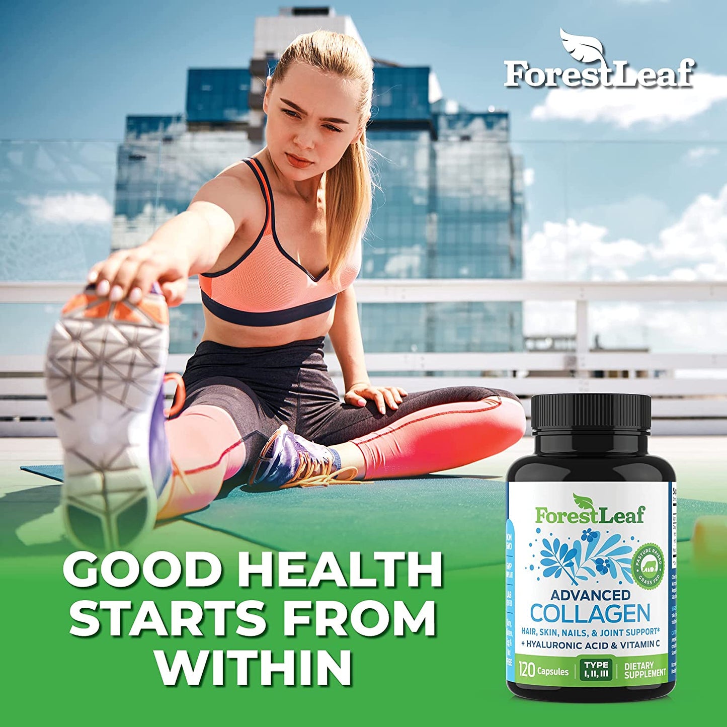 Advanced Collagen Supplement, Type 1, 2 and 3 with Hyaluronic Acid and Vitamin C - Anti Aging Joint Formula - Boosts Hair, Nails and Skin Health - 240 Veggie Capsules - by ForestLeaf