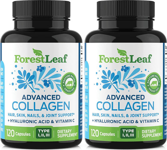 Advanced Collagen Supplement, Type 1, 2 and 3 with Hyaluronic Acid and Vitamin C - Anti Aging Joint Formula - Boosts Hair, Nails and Skin Health - 240 Veggie Capsules - by ForestLeaf