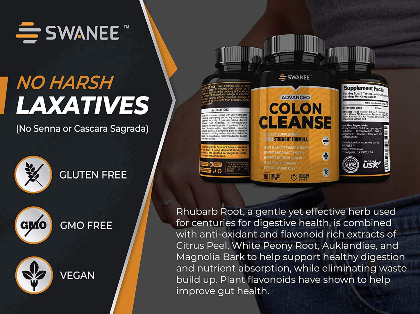 Advanced Colon Cleanse for Regularity, Weight Loss, Full Body Detox, Bloating and Complexion 90 Tablets