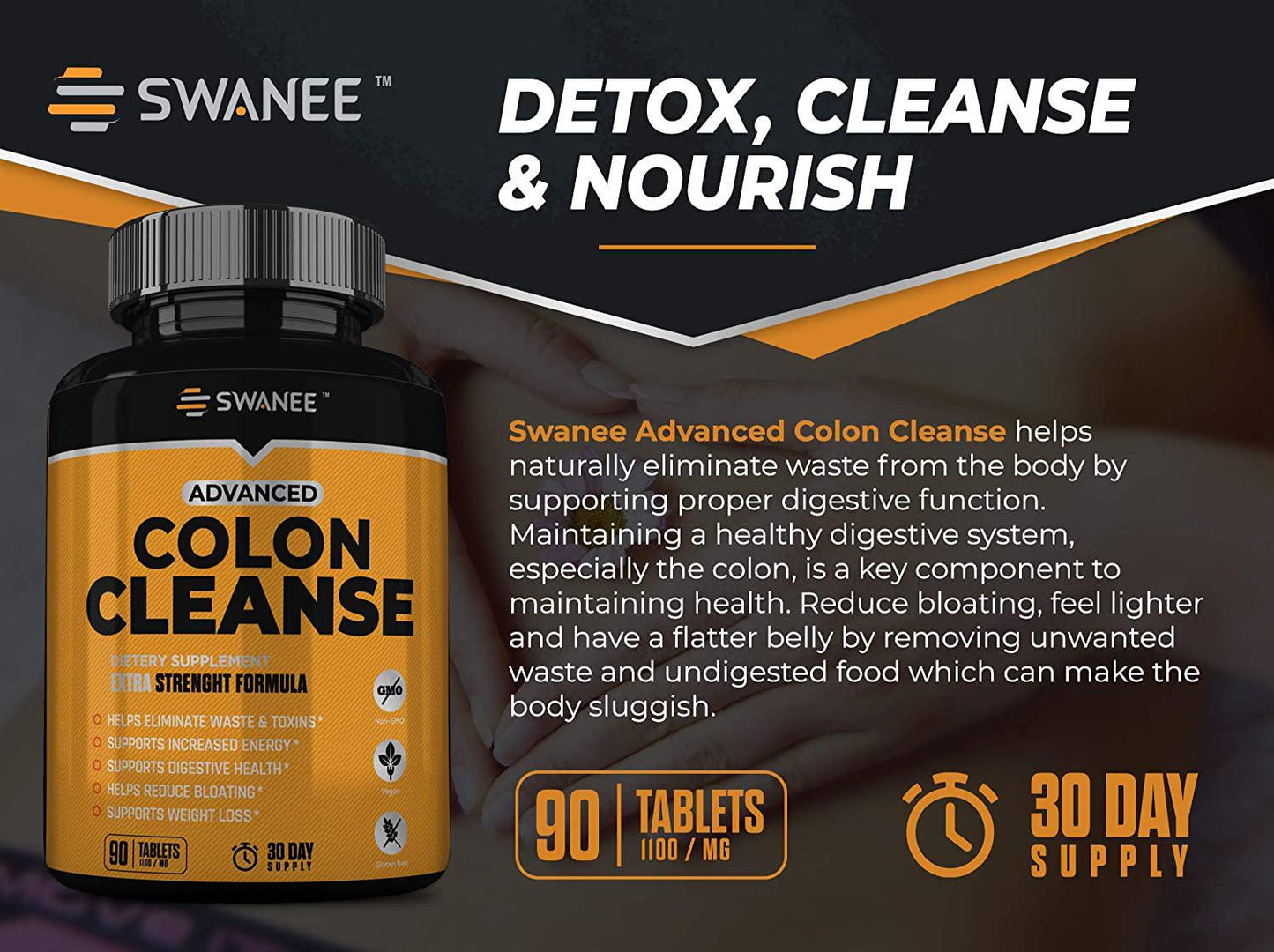 Advanced Colon Cleanse for Regularity, Weight Loss, Full Body Detox, Bloating and Complexion 90 Tablets