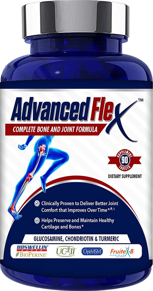 Advanced Flex Clinical Strength Joint Supplement with Vitamin D,UC II, Fruitex-B, and Boswellin Super, Turmeric Curcumin, OptiMSM, Glucosamine, Chondroitin and Hyaluronic Acid, 90 Tablets