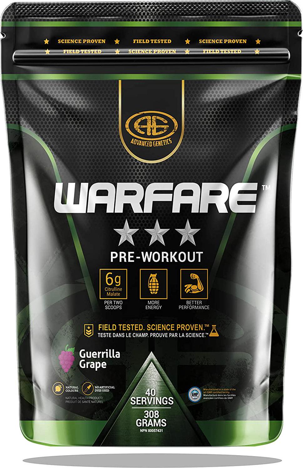 Advanced Genetics Warfare - Pre-Workout Powder - Citrulline Malate, Caffeine, Synephrine, Dendrobium, Guerrilla Grape - 40 Servings - 280 Grams