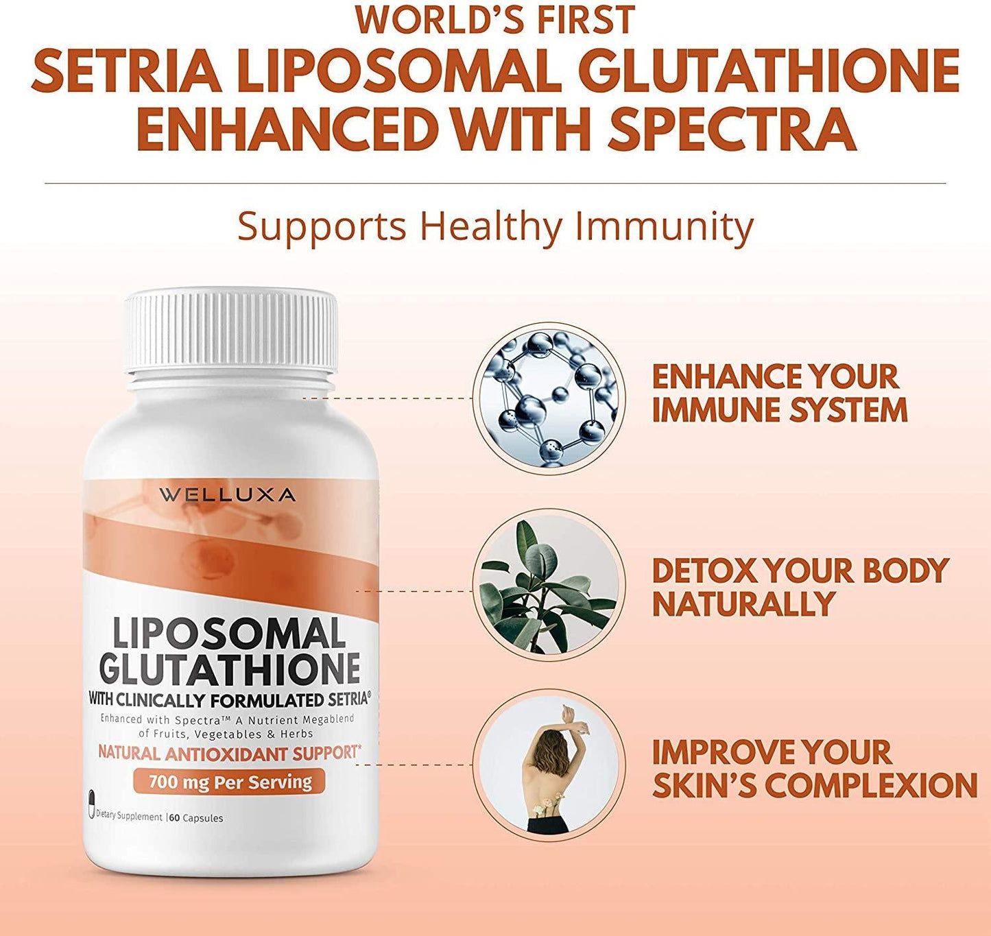 Advanced Glutathione (600 mg) - Setria Reduced Glutathione Capsules for Skin Whitening Antioxidant Support Liver Health Immunity and Detox - Glutathione Supplement - L-Glutathione Pills (60 ct)