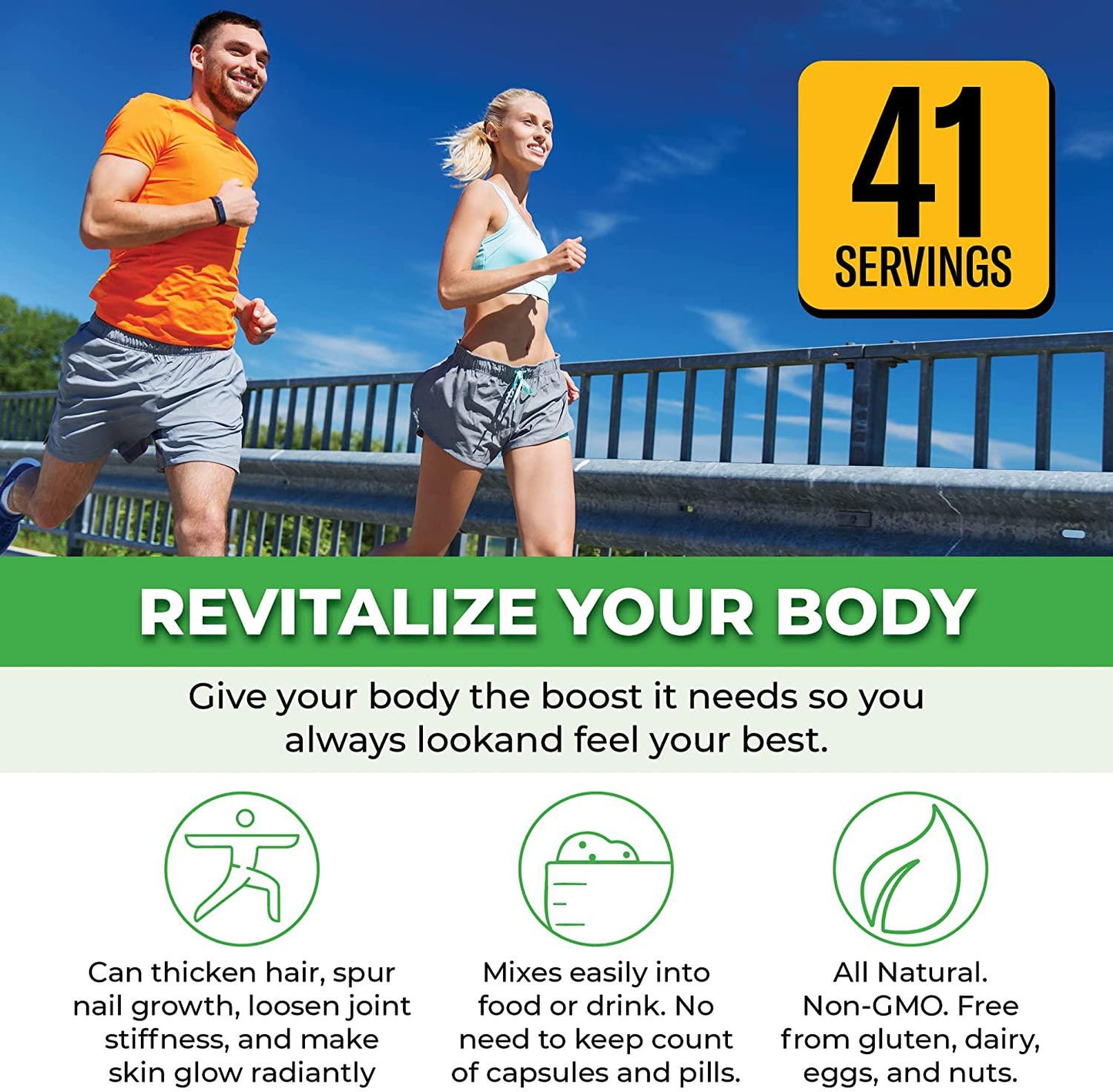 Advanced Hydrolyzed Collagen Peptides - Unflavored Protein Powder - Mixes Into Drinks and Food - Pasture Raised, Grass Fed - for Paleo and Keto; Joints and Bones - 41 Servings Collegen - by ForestLeaf