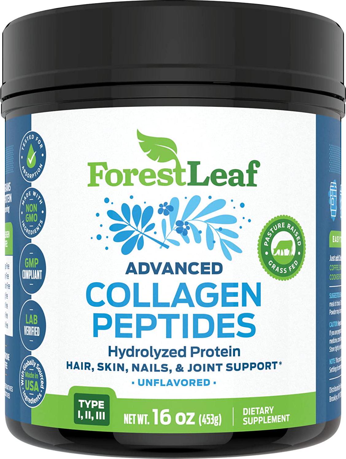 Advanced Hydrolyzed Collagen Peptides - Unflavored Protein Powder - Mixes Into Drinks and Food - Pasture Raised, Grass Fed - for Paleo and Keto; Joints and Bones - 41 Servings Collegen - by ForestLeaf
