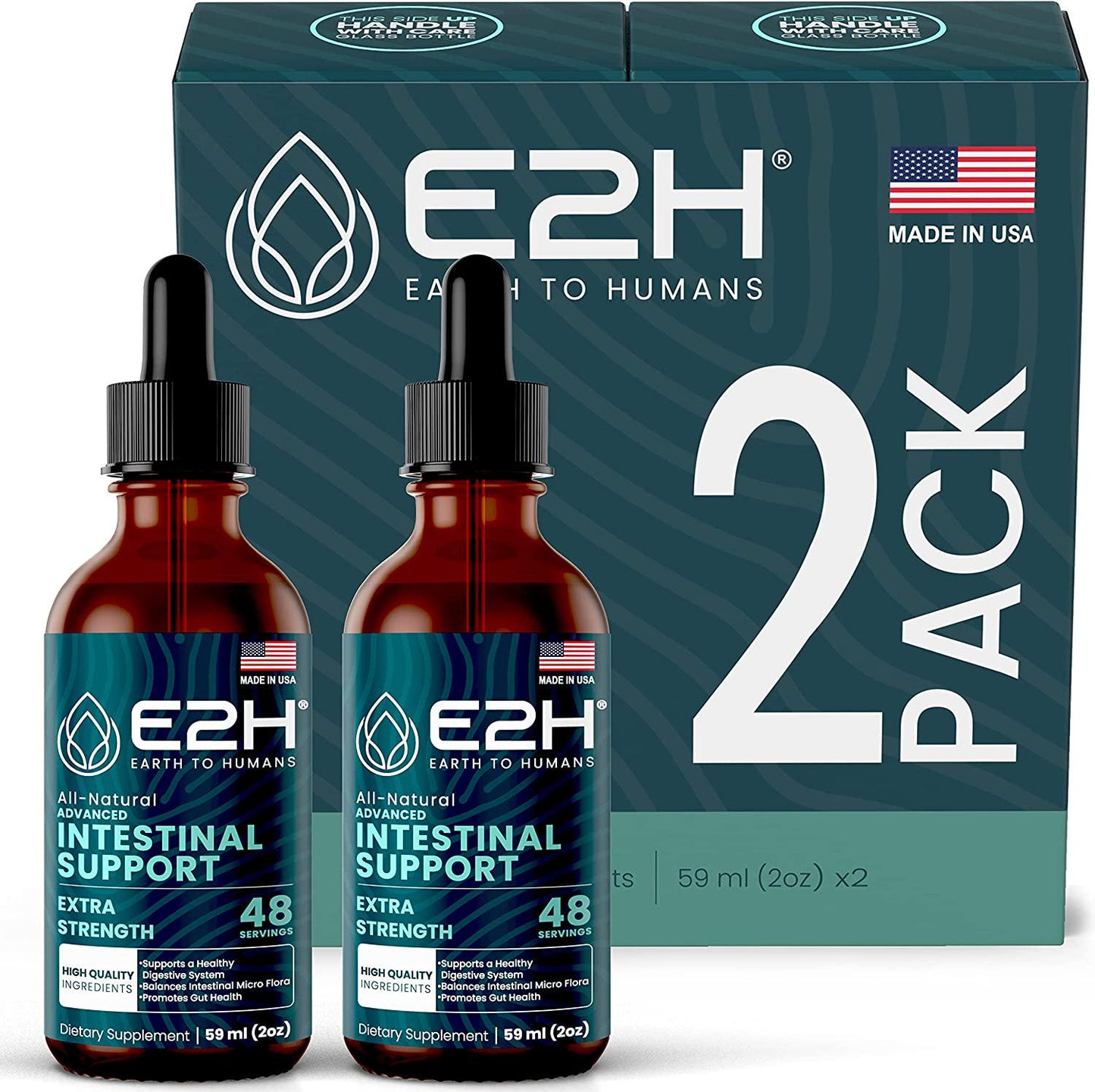 Advanced Intestinal Support - All-Natural Intestinal Cleanse and Propietary Digestive Supplement - Contains Wormwood and Black Walnut Extract and More | Non-GMO, Vegan | 48 Servings (2 Bottles)