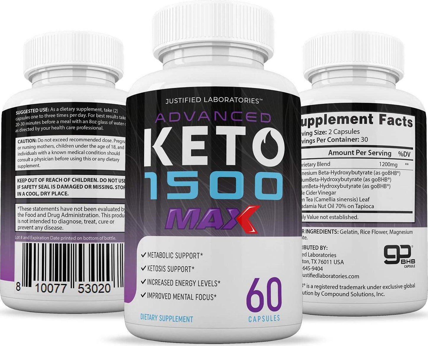 Advanced Keto 1500 Max 1200MG Pills Includes Apple Cider Vinegar goBHB Exogenous Ketones Advanced Ketogenic Supplement Ketosis Support for Men Women 60 Capsules