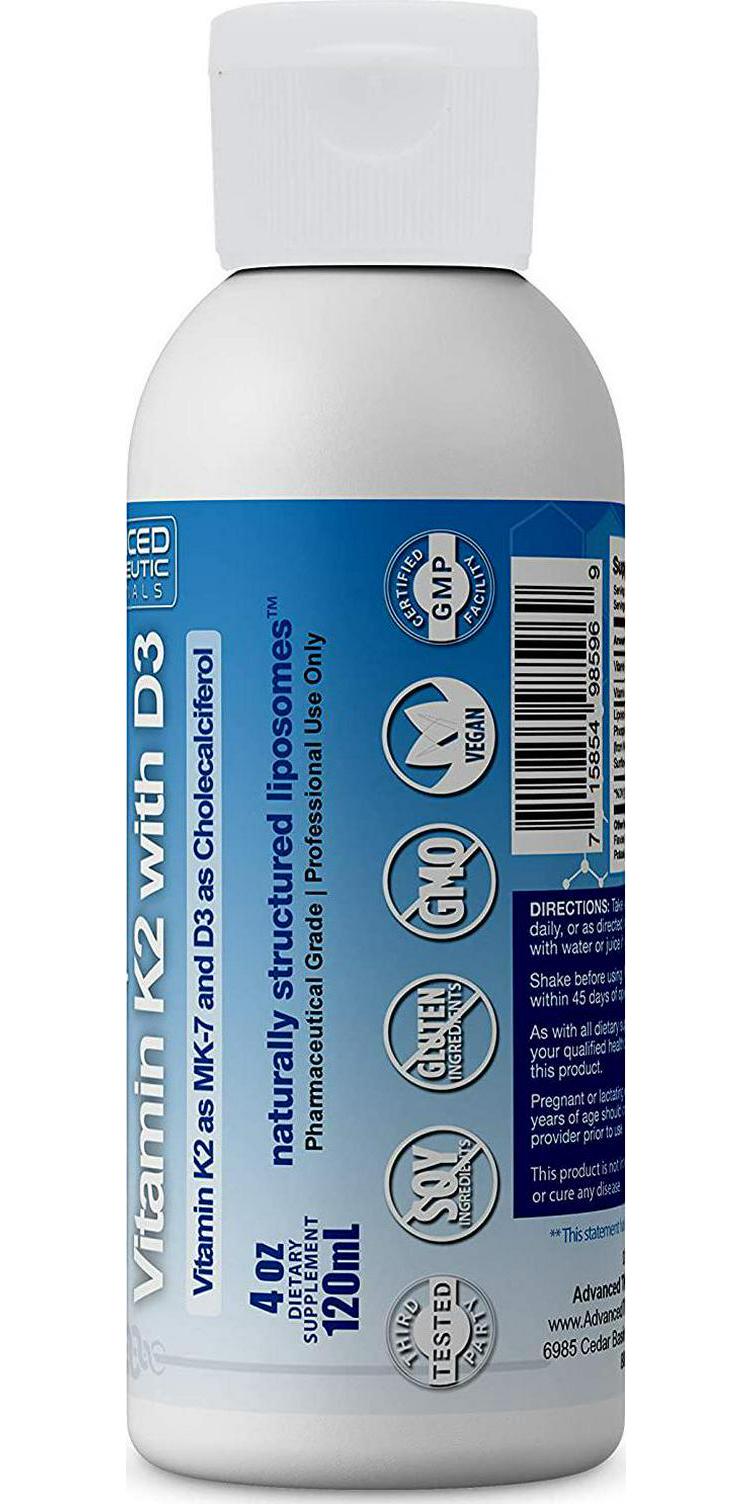 Advanced Liposomal Vitamin D3 K2 - Pharmaceutical Grade Liposome Liquid Vitamin D with Vitamin K2 as MK7 - 4 oz. of No Soy, Non GMO, Vegan K2 D3