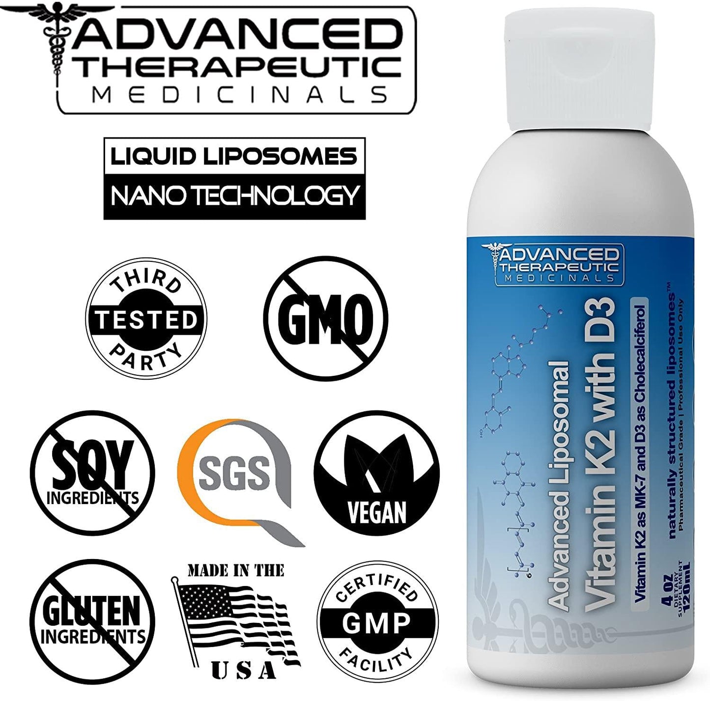 Advanced Liposomal Vitamin D3 K2 - Pharmaceutical Grade Liposome Liquid Vitamin D with Vitamin K2 as MK7 - 4 oz. of No Soy, Non GMO, Vegan K2 D3