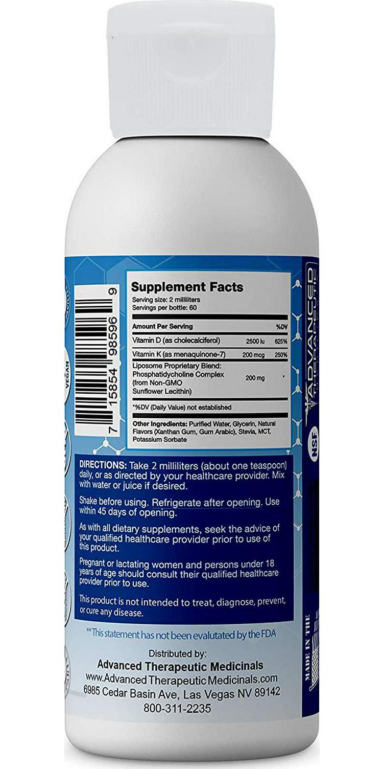 Advanced Liposomal Vitamin D3 K2 - Pharmaceutical Grade Liposome Liquid Vitamin D with Vitamin K2 as MK7 - 4 oz. of No Soy, Non GMO, Vegan K2 D3
