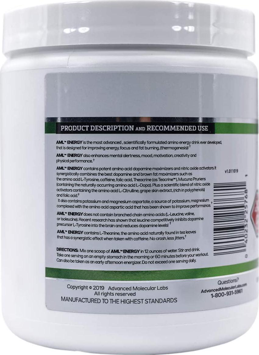 Advanced Molecular Labs - AML Energy, Energy Drink Powder, Electrolyte Energy Drink Mix, Boost Energy and Improve Focus, Energy Powder with Essential Amino Acids, Cherry Limeade, 8.47 Ounces
