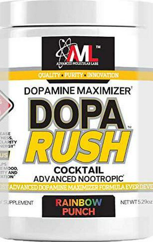 Advanced Molecular Labs - Dopa Rush Powder, Dopamine Maximizer, Increase Alertness, Focus, Energy and Clarity, Rainbow, 5.29 oz (30 Servings)