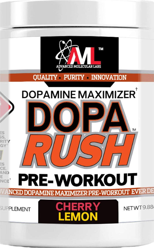 Advanced Molecular Labs - Dopa Rush PRE-Workout, Dopamine Maximizer, Increases Drive, Focus, Energy and Clarity, Cherry Lemon, 9.88 oz