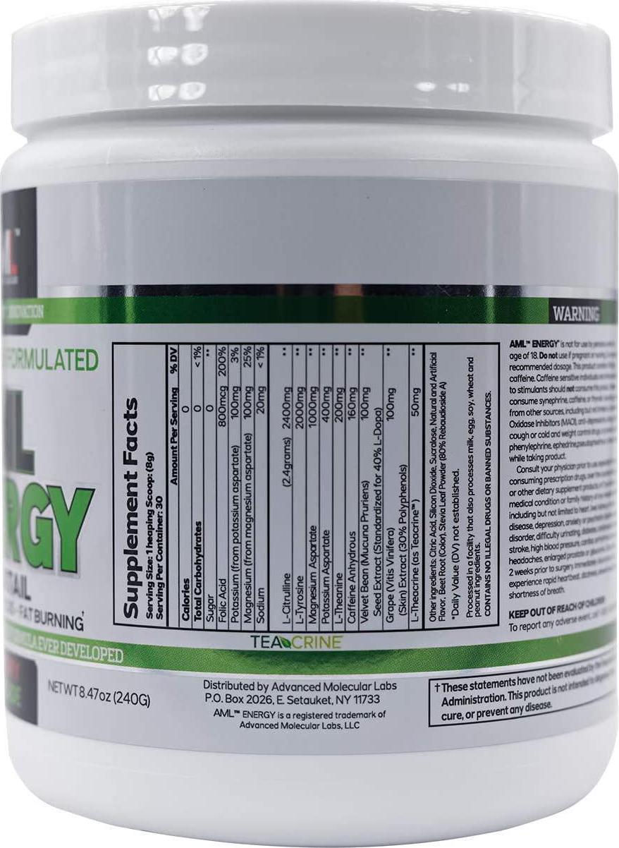 Advanced Molecular Labs - AML Energy, Energy Drink Powder, Electrolyte Energy Drink Mix, Boost Energy and Improve Focus, Energy Powder with Essential Amino Acids, Cherry Limeade, 8.47 Ounces