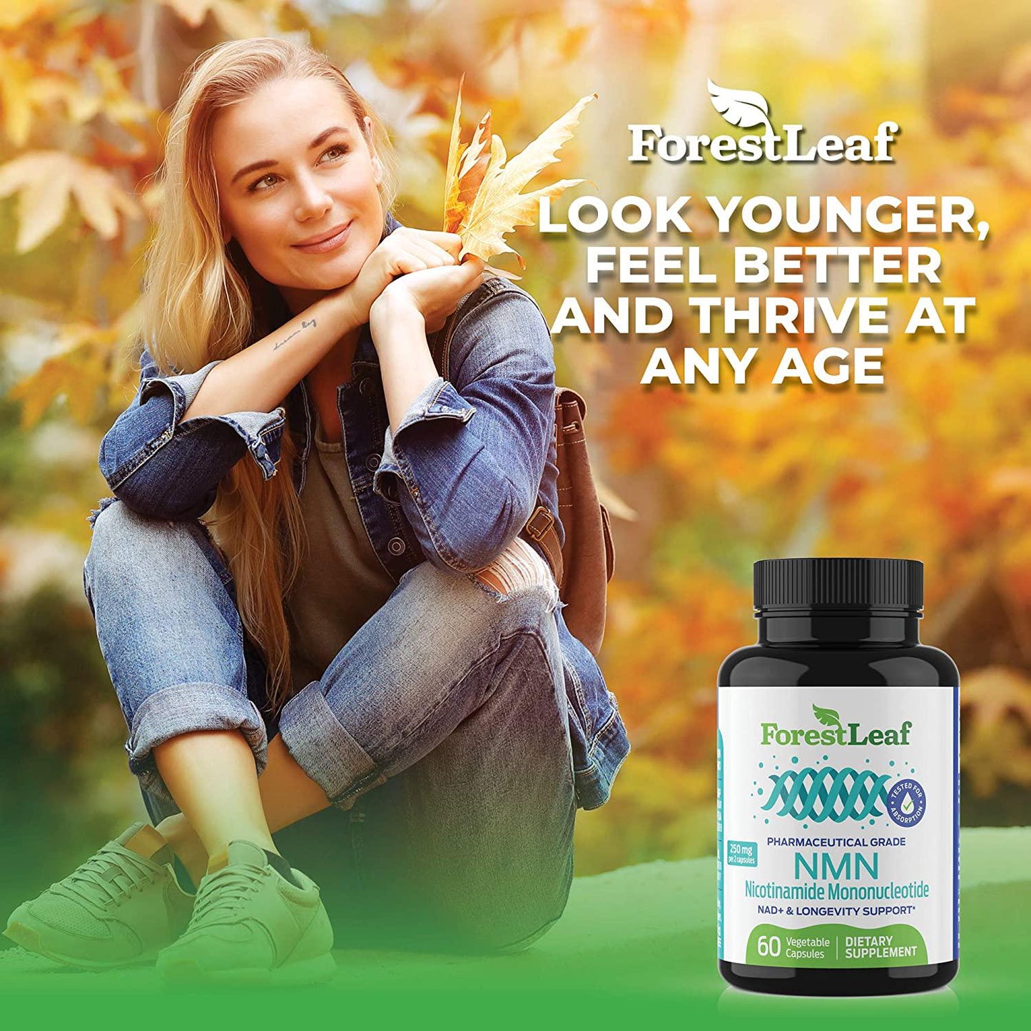 Advanced NMN Nicotinamide Mononucleotide - NAD+ Levels, Anti Aging, Health and Longevity Supplement - Brain, Energy, Cell and Metabolic Function - 60 Capsules - ForestLeaf