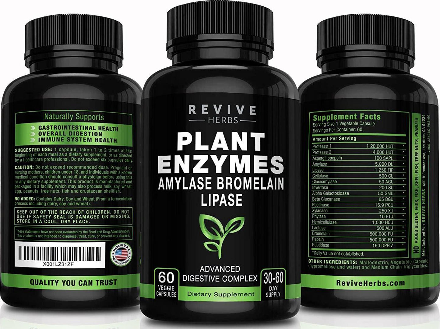 Advanced Plant Based Digestive Enzymes - Aspergillopepsin, Amylase, Bromelain, Lipase, Protease, Papain and More - Supports Gastrointestinal and Immune Health and Overall Digestion