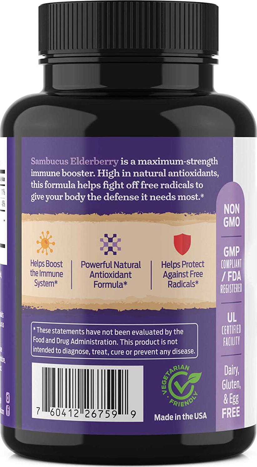 Advanced Sambucus Elderberry Immune Booster with Zinc and Vitamin C - Black Elderberry Fruit Extract Supplement - Immunity Support for Adults and Children - 60 Vegetarian Capsules