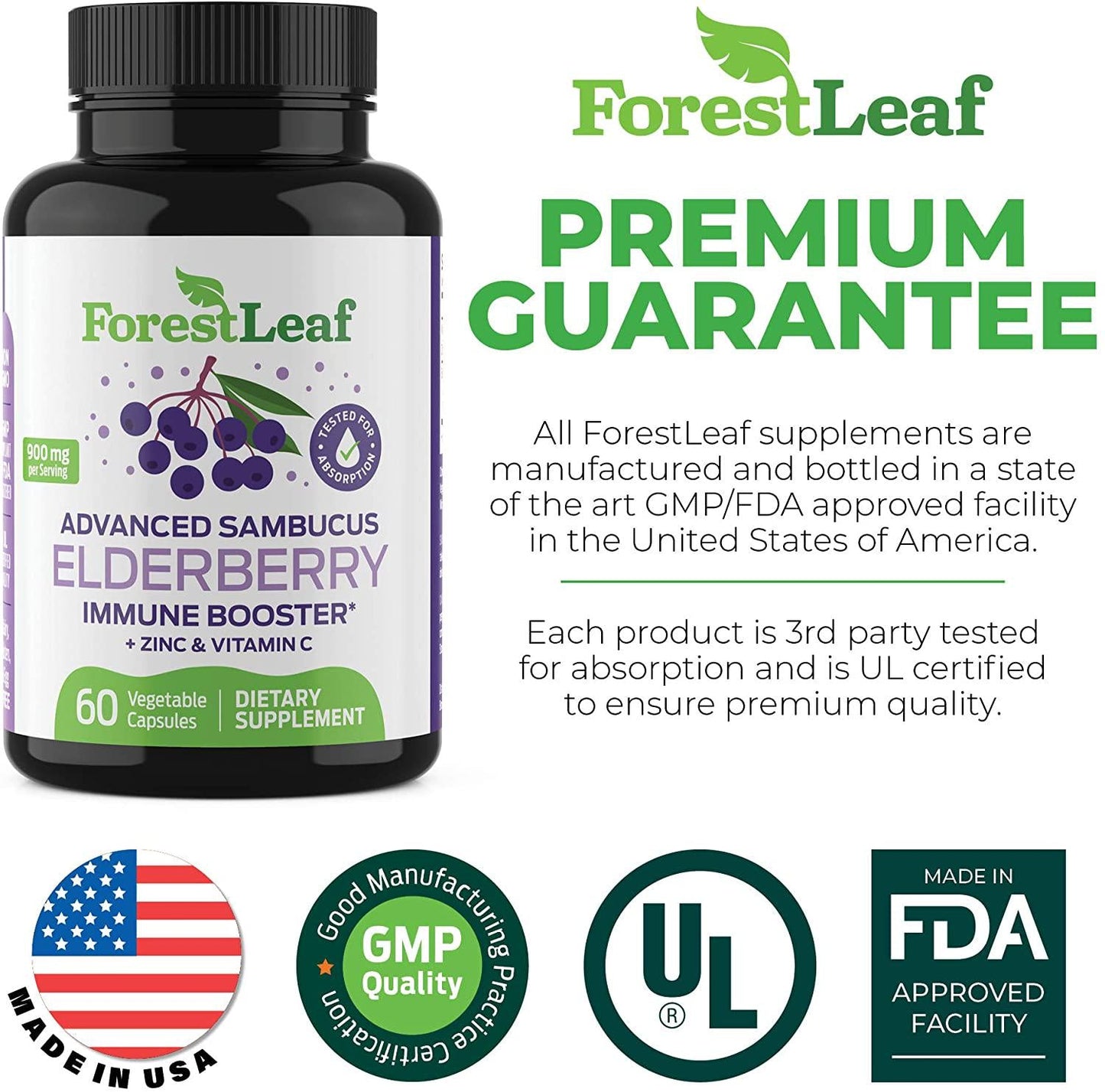 Advanced Sambucus Elderberry Immune Booster with Zinc and Vitamin C - Black Elderberry Fruit Extract Supplement - Immunity Support for Adults and Children - 60 Vegetarian Capsules